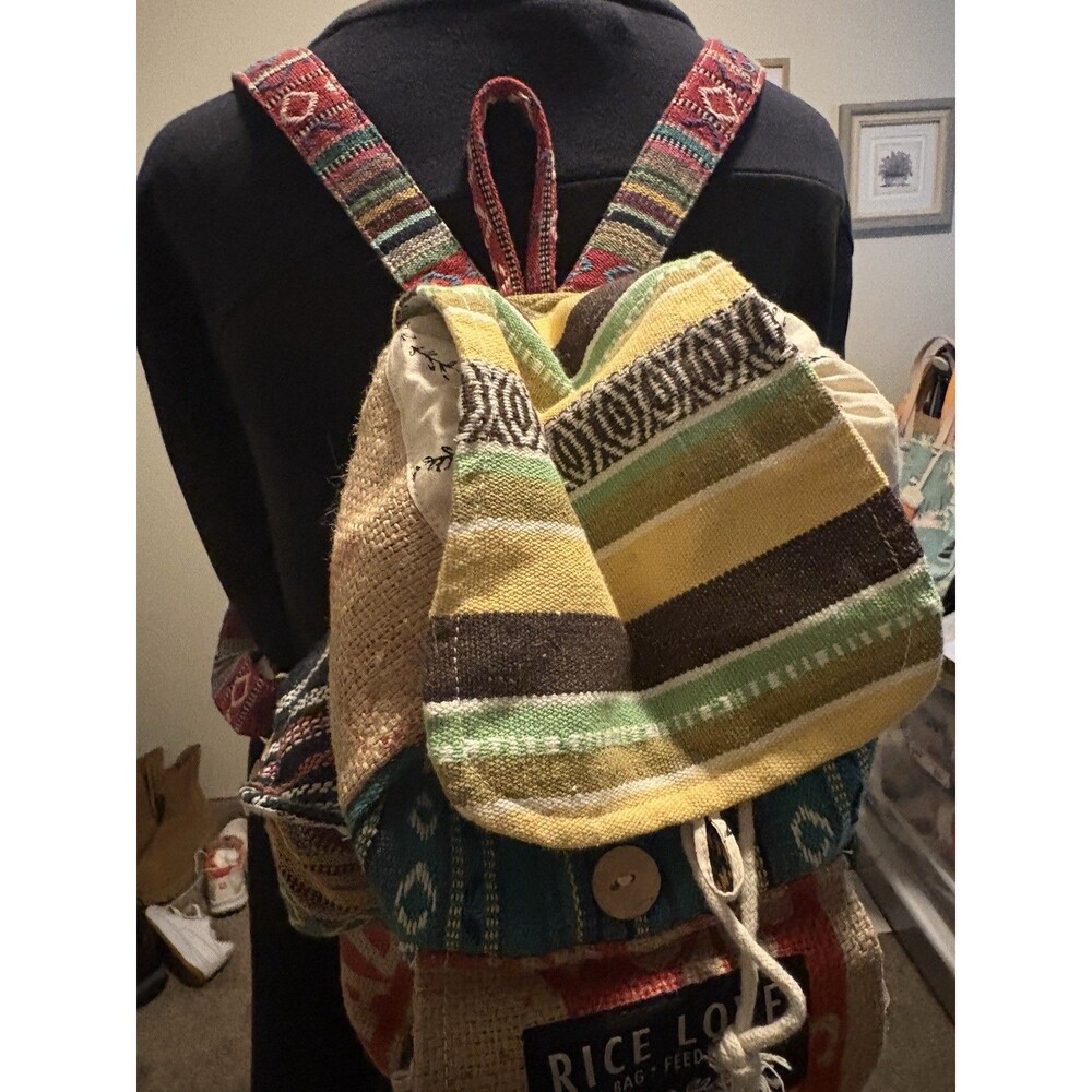 NEW Rice Love Backpack Drawstring Closure Handcrafted Travel Bag Purse Backpack - Picture 5 of 6